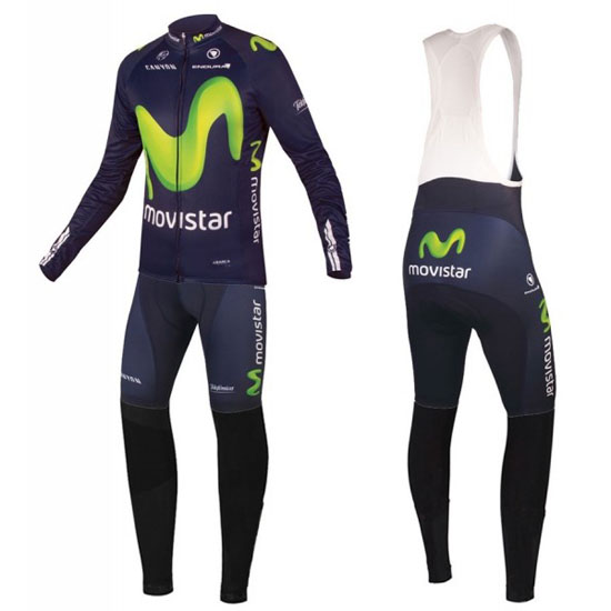 2016 Maillot Movistar Tirantes Mangas Largas verde Y Azul